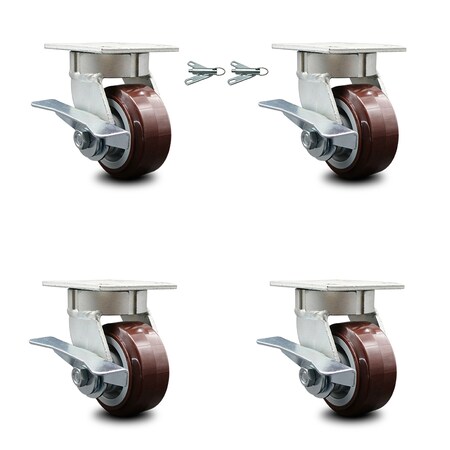 Service Caster 4 Inch Kingpinless Poly on Polyolefin Wheel Caster Brakes 2 Swivel Locks, 4PK SCC-KP30S420-PPUR-SLB-BSL-2-SLB-2